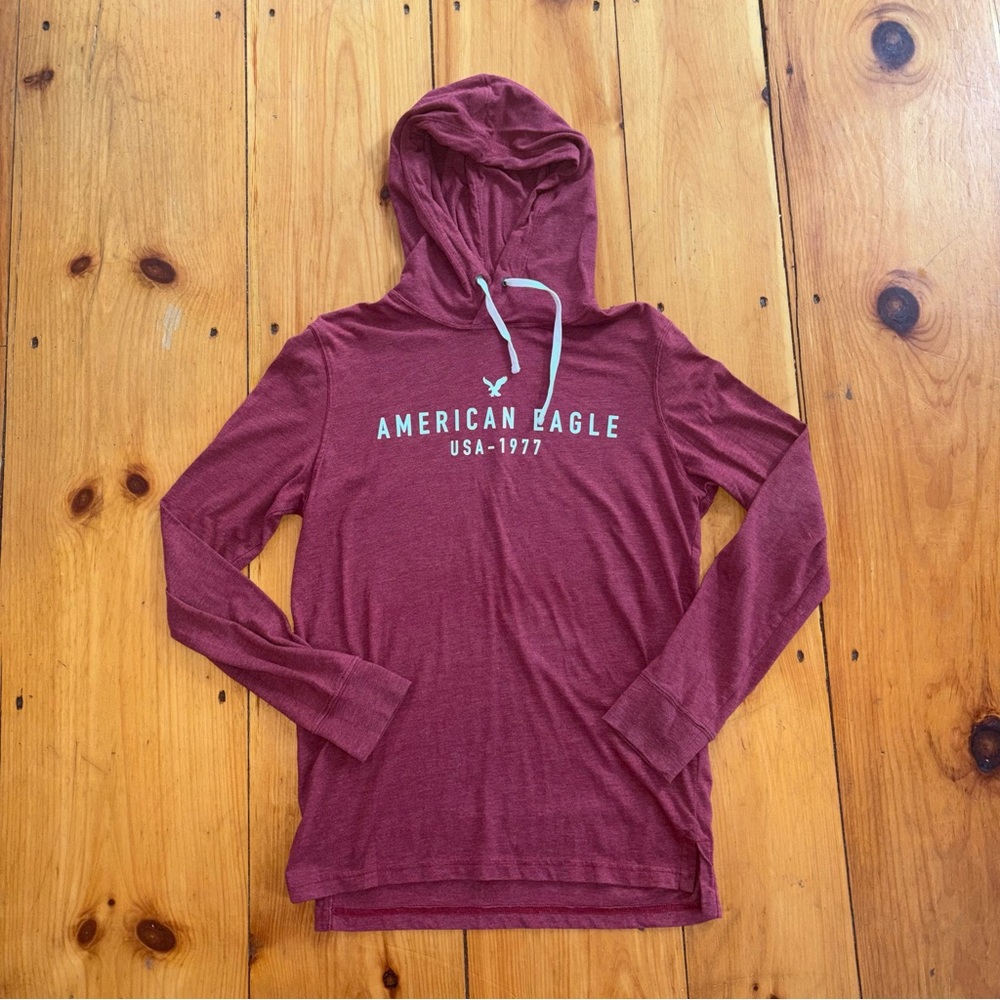 American Eagle Maroon Hooded Long Sleeve Shirt Men’s XS